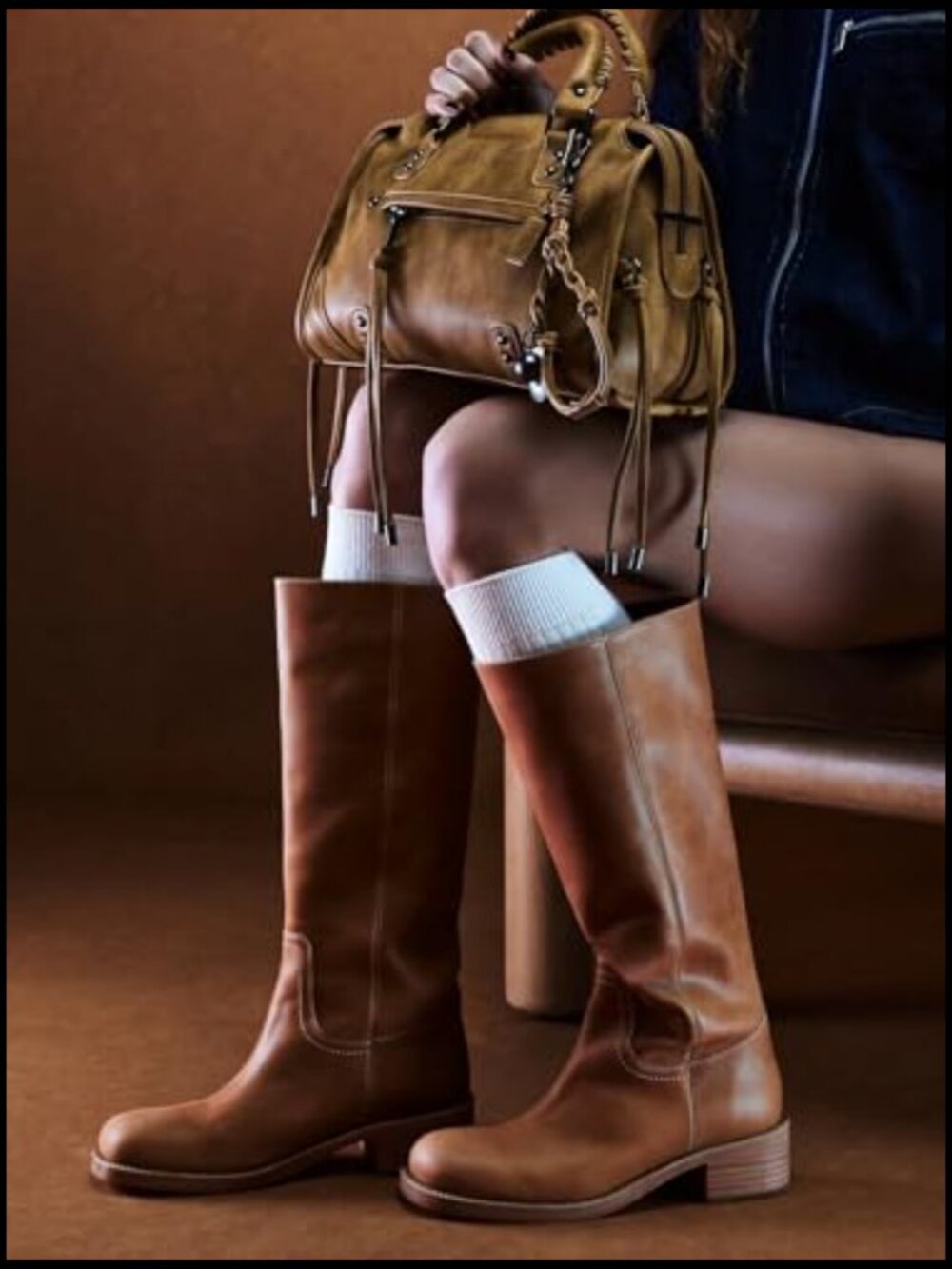 Knee High Boots Square Toe Chunky Block Heel Tall Boots Comfortable Low Heel - Picture 2 of 7